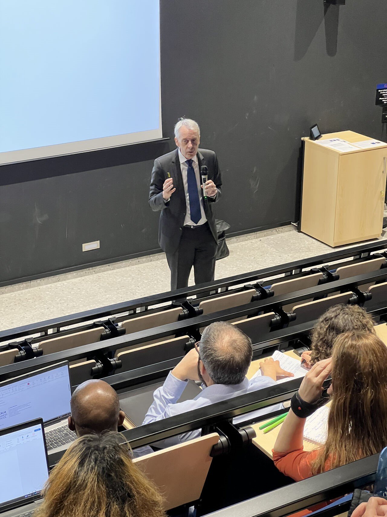 John Crowley addresses faculty at Excelia business school in May 2026